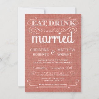 Burlap Apricot Rustic Wedding Invitations