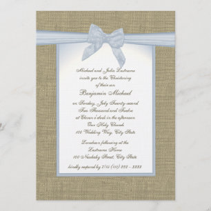 Burlap Baby Blue Christening Invitation