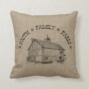Burlap Barn Throw Pillow