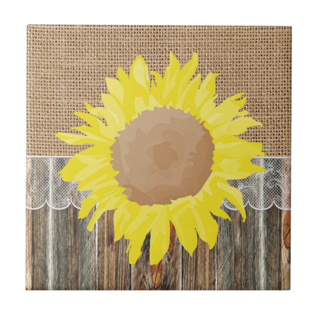Burlap Barnwood Lace And Sunflower Tile (Front)