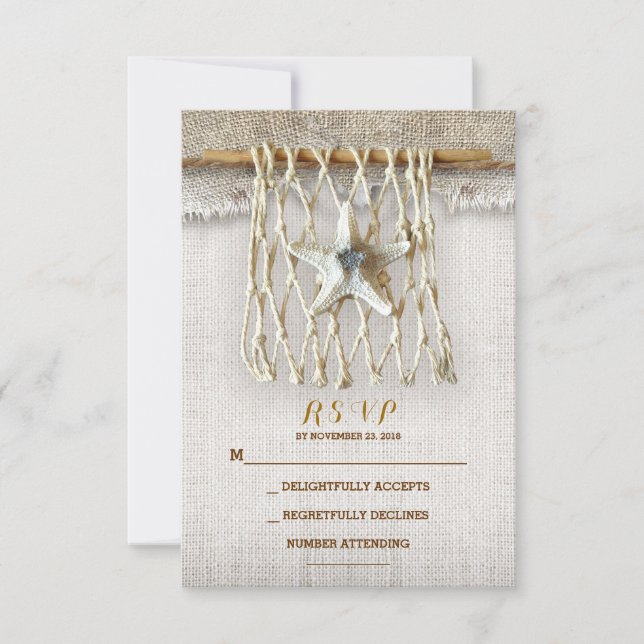 BURLAP BEACH MARIAGE CARTES RSVP (Devant)