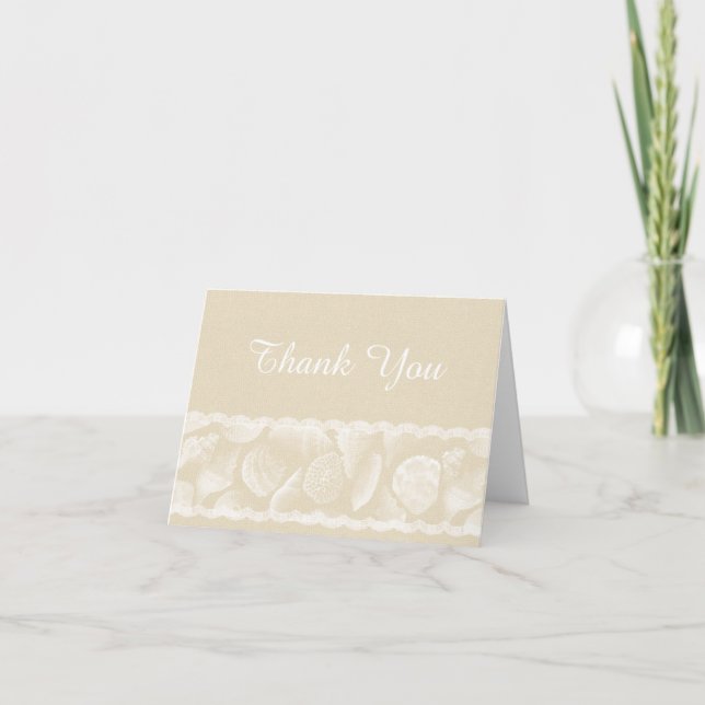 Burlap Beach Wedding Thank You with Lace and Shell (Front)