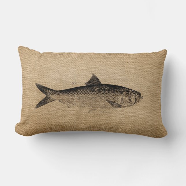 Burlap Big Fish Lumbar Pillow (Front)