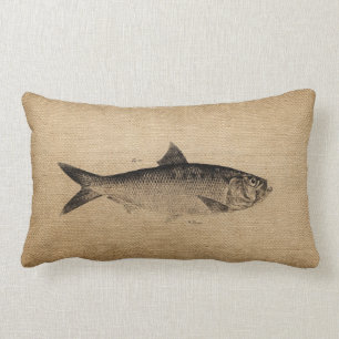 Burlap Big Fish Lumbar Pillow