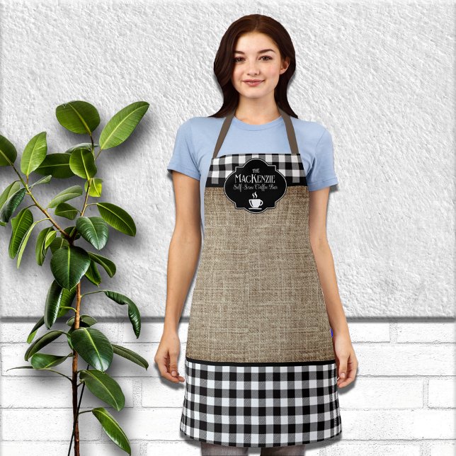 Burlap Black Buffalo Check Personalized Apron (Creator Uploaded)