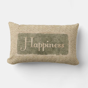 Burlap bonheur mot art coussin décoratif