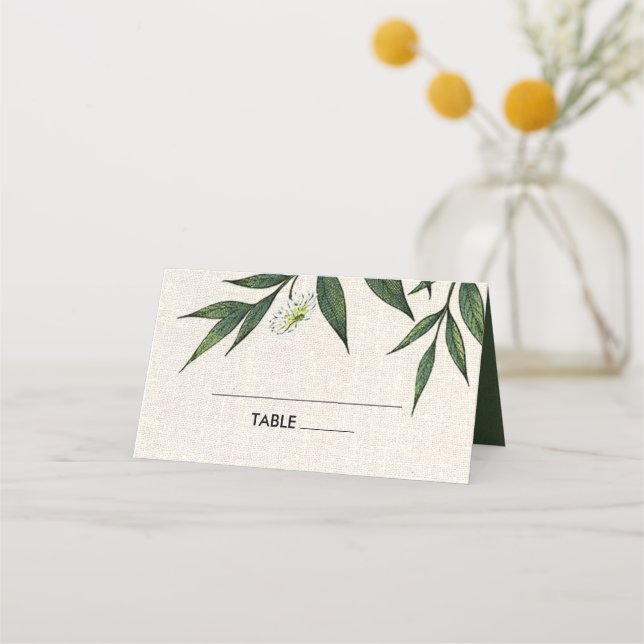 Burlap Botanique Vert Mariage Table Place Cartes (Devant)