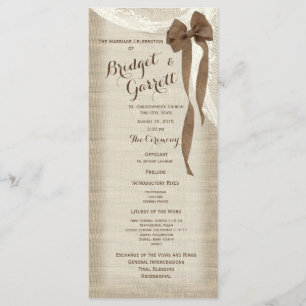 Burlap Bow and Lace Wedding Program