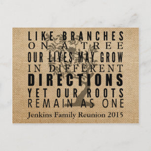 Burlap Branches Tree Family Reunion Invitation
