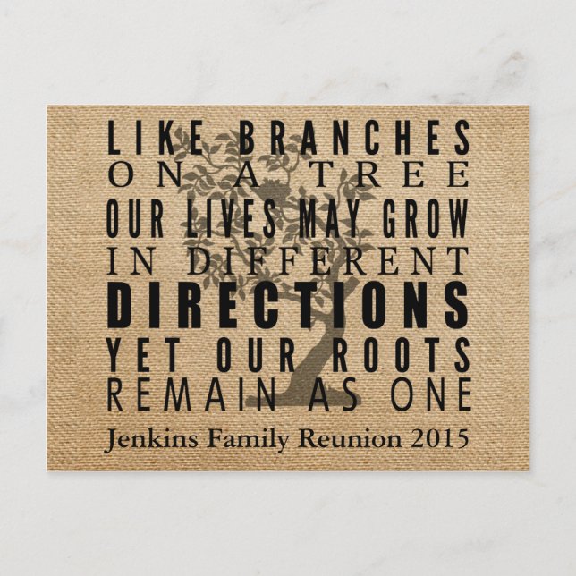 Burlap Branches Tree Family Reunion Invitation (Front)
