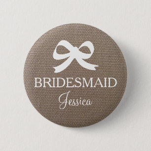 Burlap bridesmaid button for country wedding party