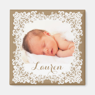 Burlap brown & white elegant lace photo design magnet