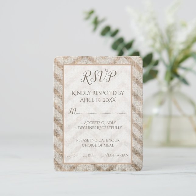 Burlap Carte RSVP de mariage Chevron (Debout devant)