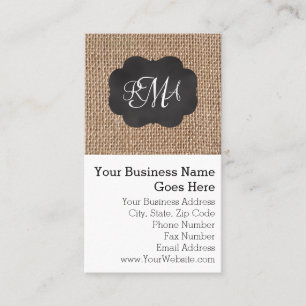 Burlap Chalkboard Look Triple Monogrammed Script Business Card