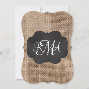 Burlap Chalkboard Look Triple Monogrammed Script Invitation