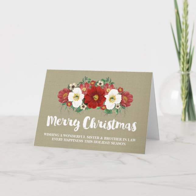 Burlap Christmas Sister & Brother in Law Holiday Card (Front)