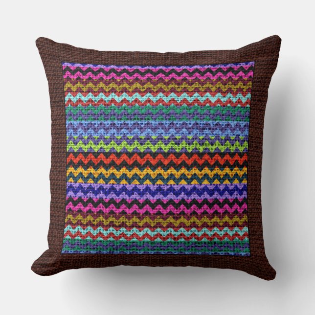 Burlap Coloured Chevron Modern Brown Border #21 Throw Pillow (Front)