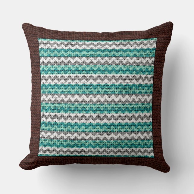 Burlap Coloured Chevron Modern Brown Border #22 Throw Pillow (Front)