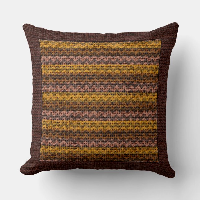 Burlap Coloured Chevron Modern Brown Border #30 Throw Pillow (Front)