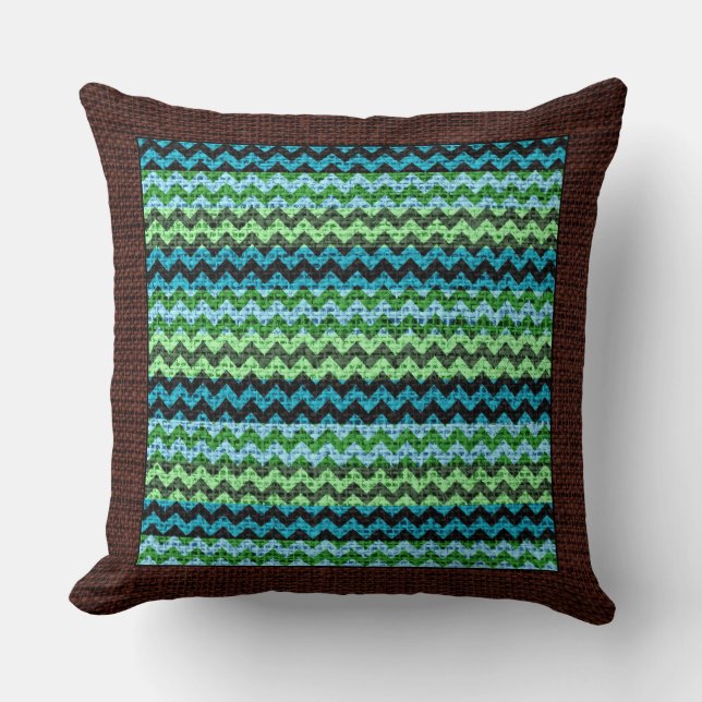 Burlap Coloured Chevron Modern Brown Border #6 Throw Pillow (Front)