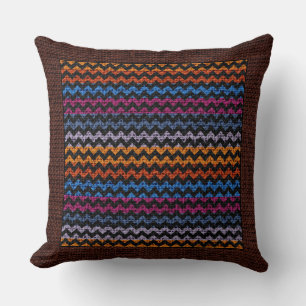 Burlap Coloured Chevron Modern Brown Border Throw Pillow