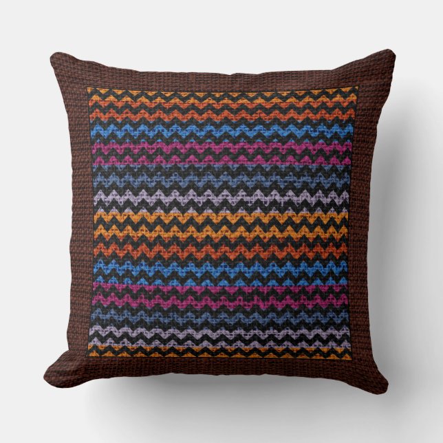 Burlap Coloured Chevron Modern Brown Border Throw Pillow (Front)