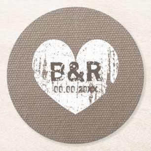 Burlap country chic monogram coasters for wedding