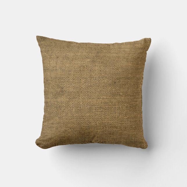 Burlap Country Rustic Fabric Throw Couch Pillow (Front)