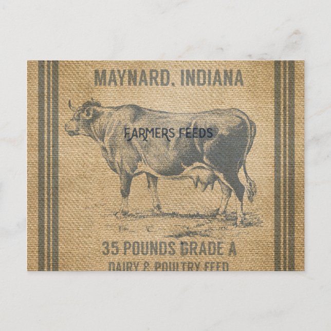 burlap cow feed sack postcard (Front)