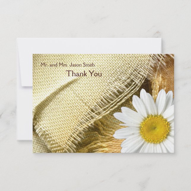 Burlap Daisy flat thank you card with envelope (Front)
