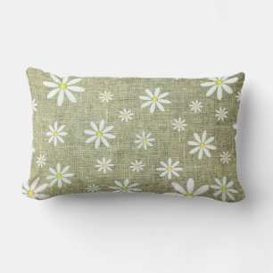 Burlap Daisy Lumbar Pillow
