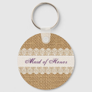 Burlap Delicate Lace -Maid of Honour- Shabby Chic Keychain