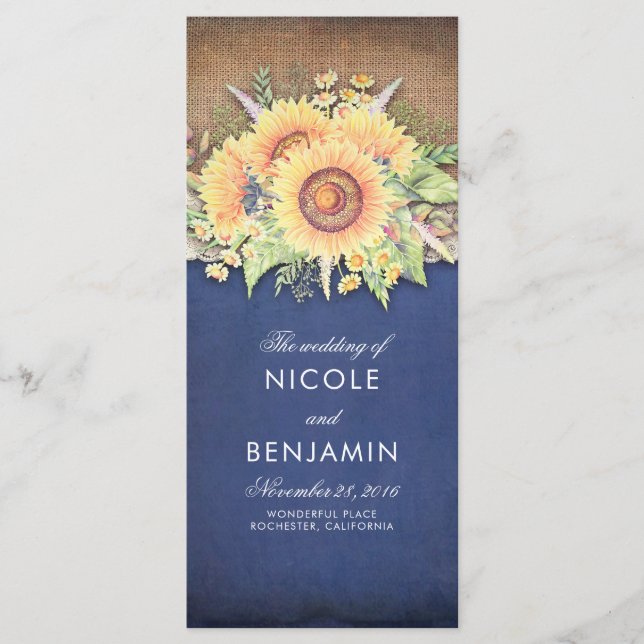 Burlap Dentelle et tournesols Programmes de mariag (Devant)