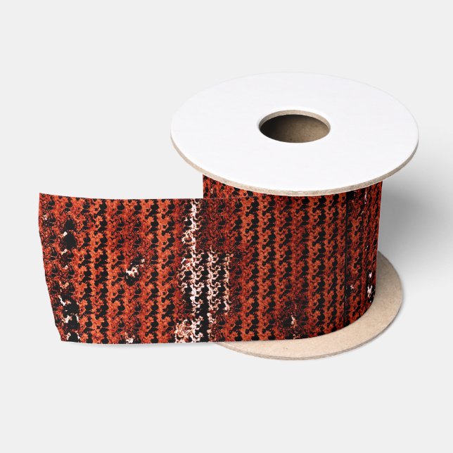 Burlap Distressed Burnt Orange Brown pattern Satin Ribbon (Spool)