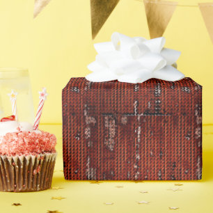 Burlap Distressed Burnt Orange Brown pattern Wrapping Paper