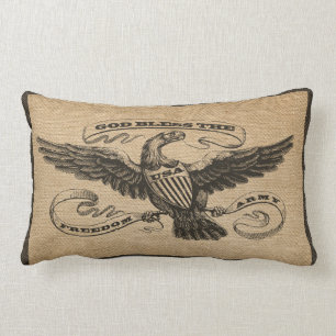Burlap Eagle God Bless USA ARMY Lumbar Pillow