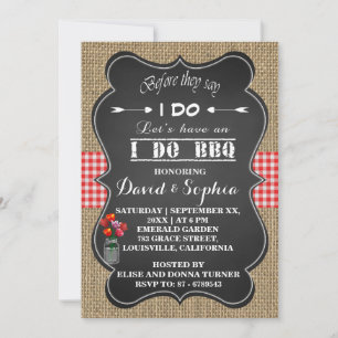 Burlap En vichy et Chalkboard I DO BBQ Invitation