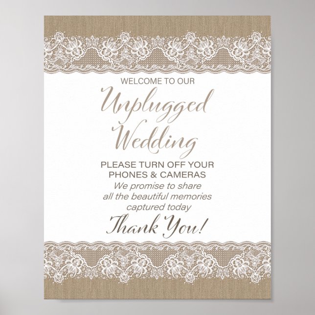 Burlap et dentelle Rustic Mariage débranché Poster (Devant)