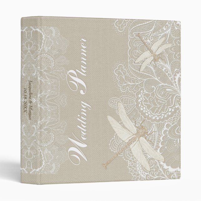 Burlap et dentelle Rustique Classeur Wedding plann (Devant/Côté)