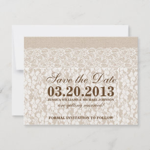 Burlap et dentelle   Save the date