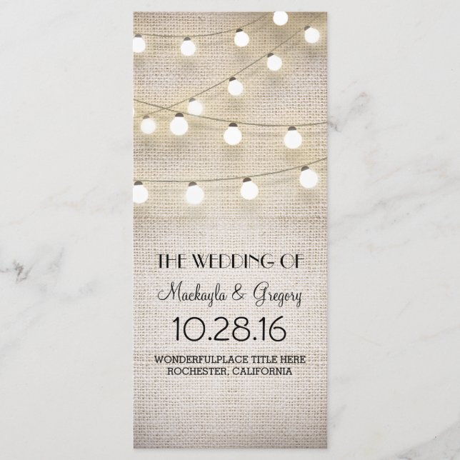 Burlap et String Lights Rustic Wedding Programmes (Devant)