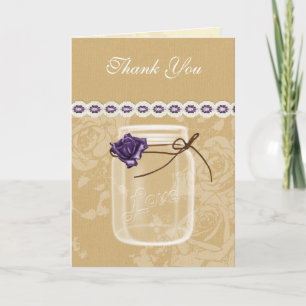 burlap et violet rose mason jar merci