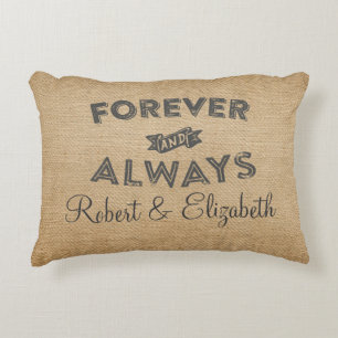 Burlap Forever and Always WEdding Accent Pillow