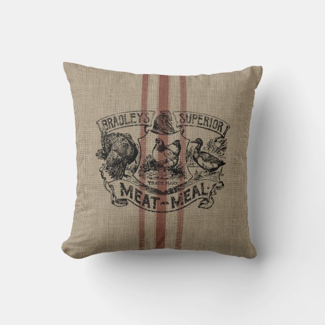 Burlap Grain Sack Throw Pillow (Front)
