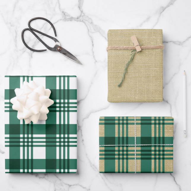 Burlap Green Plaid Wrapping Paper Sheet (Front)