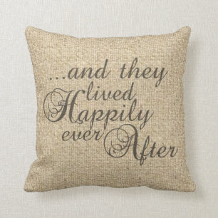 Burlap happy ever after wedding decorative pillow