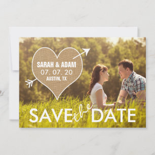 Burlap Heart Rustic Save the Date Announcement