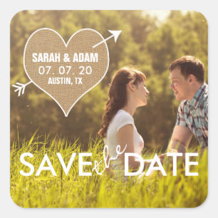 Burlap Heart   Rustic Save the Date Sticker