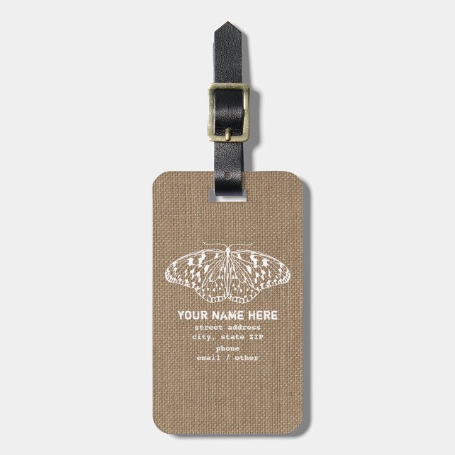 Burlap Insired Butterfly Luggage Tag (Front Vertical)