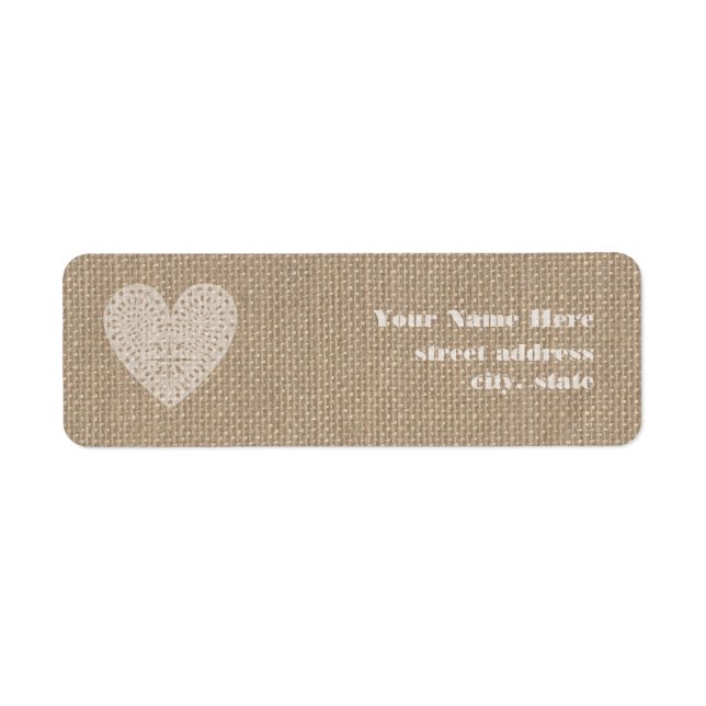Burlap Inspiré Rustic White Heart Étiquette (Devant)